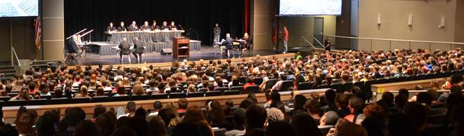 Arkansas Supreme Court addresses more than 1,000 students at October, 2015, Appeals on Wheels in Searcy, AR